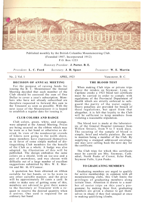 The B.C. Mountaineer 1923 April cover